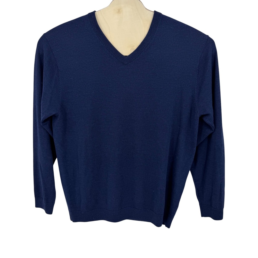 Turnbury Sweater Mens XLT Navy Blue Extra Fine Merino Wool V-Neck Pullover Knit